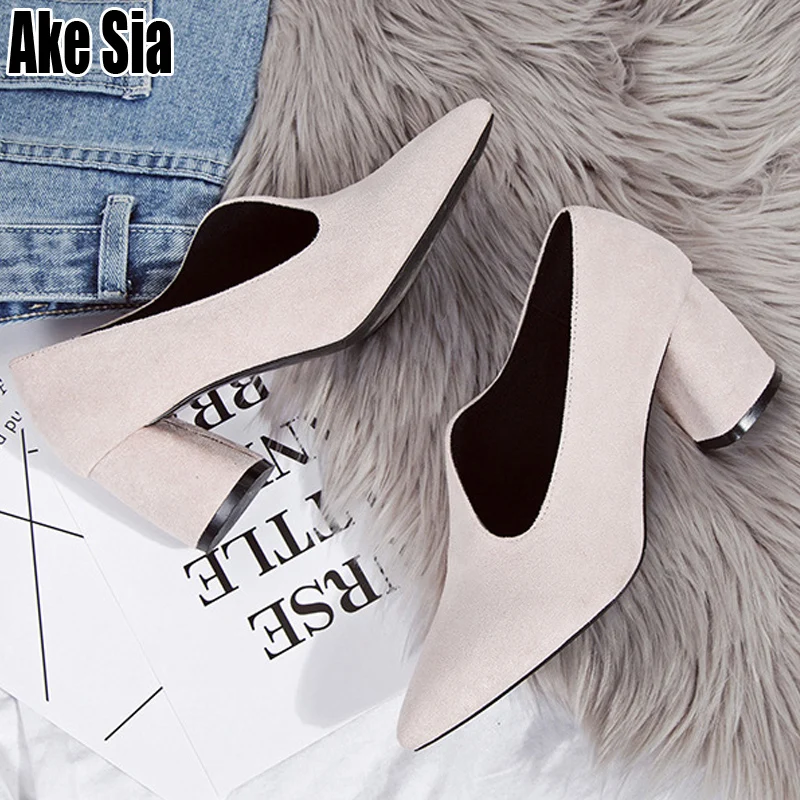 

Elegant Pointy Toe New Women Lady Fashion Footware Shoe Casual High Chunky Heel 6.5cm Heels Shallow Office Pumps Work Shoes A458