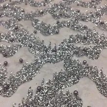 5 ярдов Серебряный цвет приклеены печати Блеск Тюль сетчатая ткань с бисером для вечернее платье/вечерние/свадебные