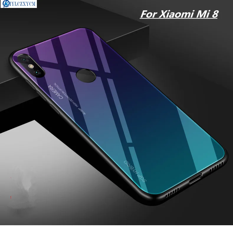 KIYLCZXYCM для Xiaomi mi 8 Дело градиент Аврора закаленное Стекло случаях Красочные