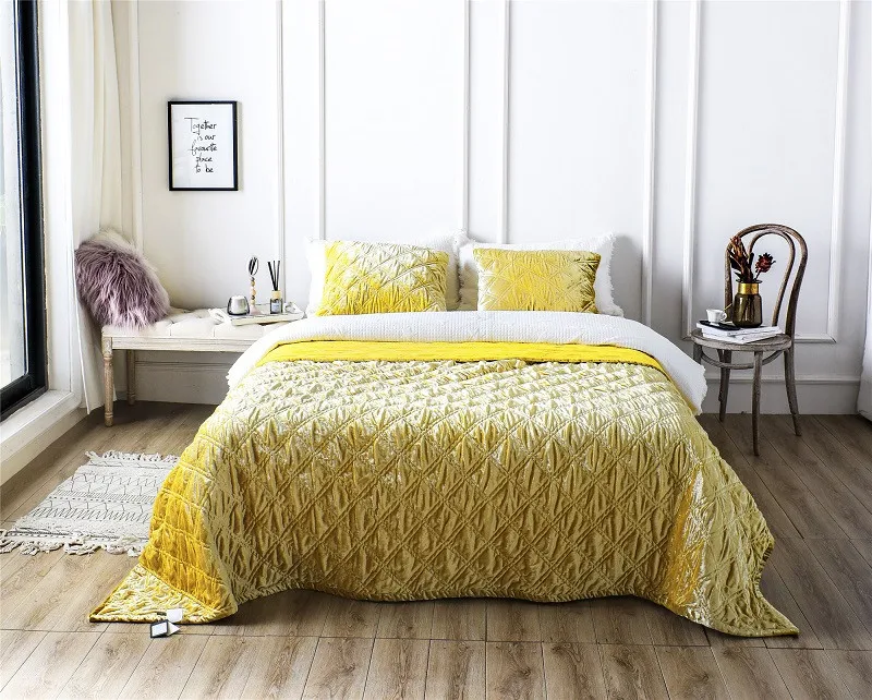 

Yellow Blue Pink Green Luxury High Velvet Cotton Summer Quilt Thick Sofa Blanket Soft Bedspread Bed sheet Bed Linen Pillowcases