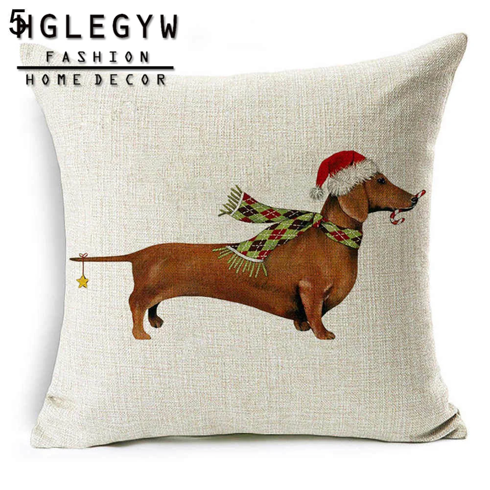 HGLEGYW Рождественская подушка в виде собаки Чехол Подушка Чехол из хлопка и льна с наволочки для офиса домашний текстиль