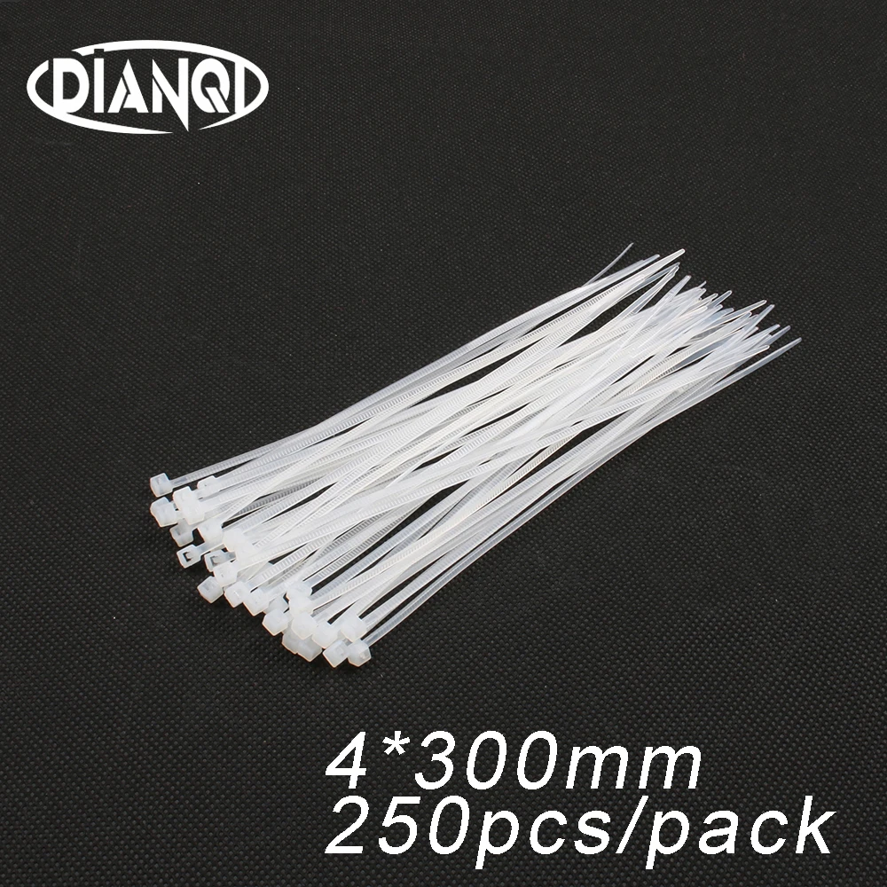 250pcs 4mm*300mm 3.5mm Self locking Nylon Cable Ties White color