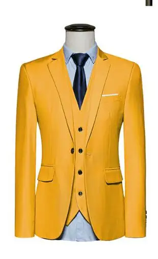 Новинка, модный мужской пиджак, темно-синий, красный, белый, жаккардовый роскошный пиджак, Мужской Повседневный стиль, приталенный, свадебное платье - Цвет: yellow