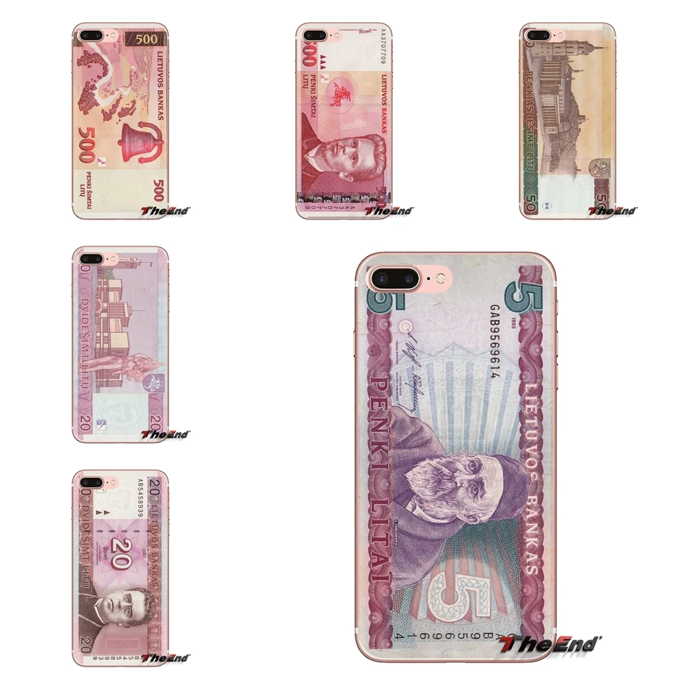 For iPod Touch Apple iPhone 4 4S 5 5S SE 5C 6 6S 7 8 X XR XS Plus MAX Transparent TPU Shell Covers Lithuania Litas Money LTL Art |