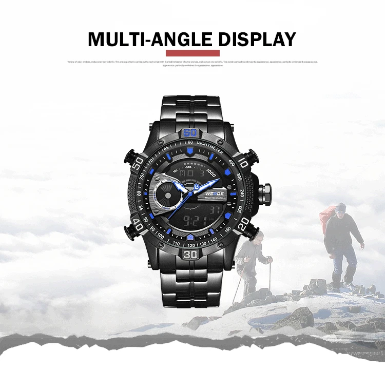 

WEIDE Luxury Watch Sport Men Digital Stainless Steel Quartz Analog digital display Watch Water Resistant Electronics Alarm Clock
