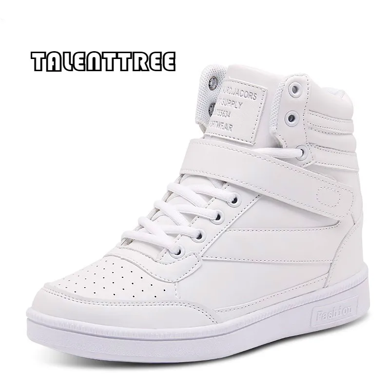 

2018 Women Casual Shoes Espadrilles Platform Hidden Increasing Sneakers PU Leather Shoes Woman Breathable High Top White Shoes