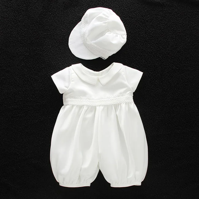 Одежда для маленьких мальчиков и девочек; комплект одежды для крещения; хлопковый комбинезон с кружевом для новорожденных; комбинезон с фонариком и шапочкой