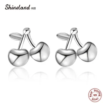 

Shineland New Real 100% 925 Sterling Silver Women Jewelry Fashion Cute Small Fruit Cherry Stud Earrings Gift for Girls Kids Lady