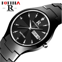 Fotina Лучший Бренд R Смотреть Мужчины Реального Вольфрама Стали Наручные Часы Черный Серебристый Золото Вольфрама Часы Повседневная Relogio Masculino Feminino