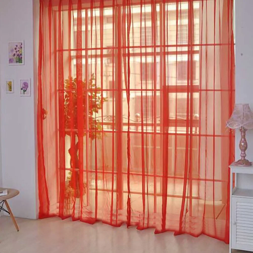 Занавеска однотонная Тюлевая дверь окна шторы с драпировкой и вставкой прозрачный шарф подзоры современная спальня гостиная шторы Cortinas#15 - Цвет: Red