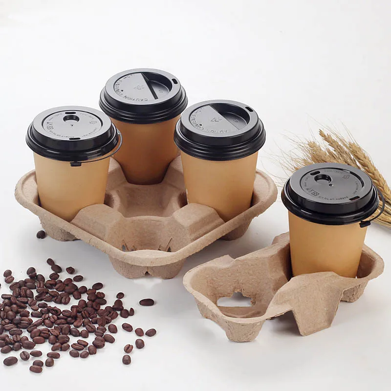 

Disposable Paper Coffee Cup Holder Four Grids Take Away Drinks Shelf To-go Box Cafe Restaurant Packing Tools Holders 20pcs/set