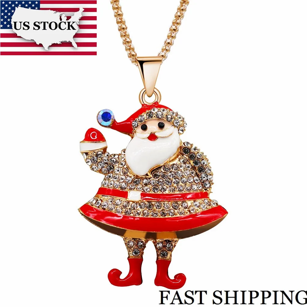US STOCK Uloveido Fashion Santa Claus Zebra Dunky Giraffe Enamel Pendant Long Necklace Rose Gold Color Sweater Chain Necklaces |