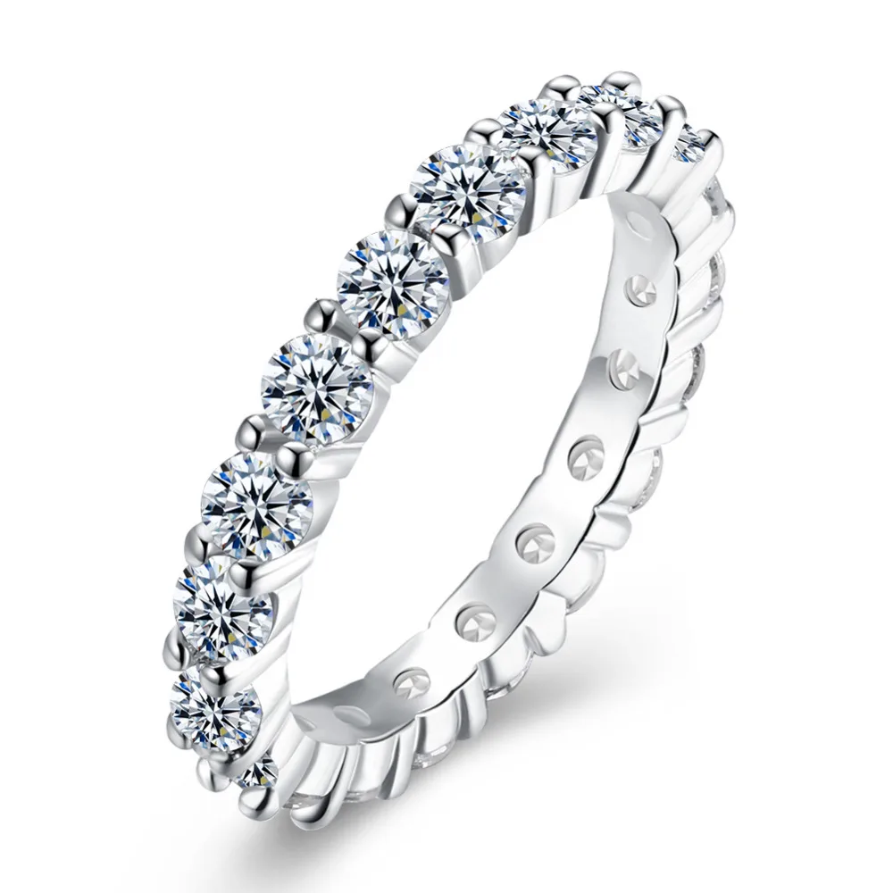 

925 silver jewelry & Stamped 925 simple circle with full zircon stone finger ring fo women girls wedding fashion jewerly