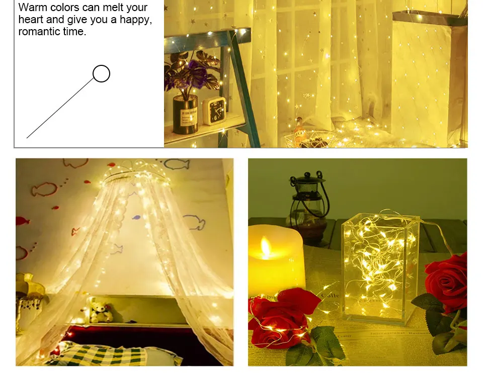 USB LED Curtain Holiday Lights Copper Wire 3x3m 300 LED String Garland Window Christmas Lights Fairy Wedding Party Decoration (14)
