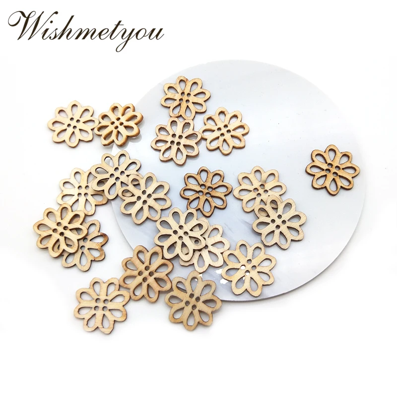 

WISHMETYOU 50Pcs 8 Flap Flowers Wood Slices For Diy Painting Tags Embellishments Crafts Hand Making Buttons Wood Finding Supply