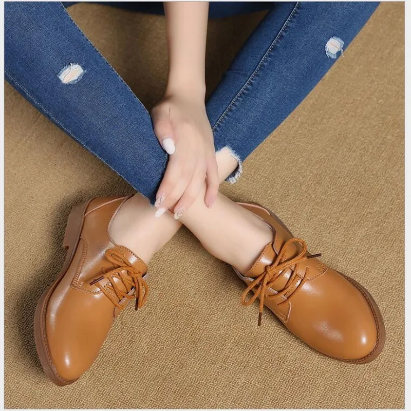 RUSHIMAN 2018 Frühling Sommer Frauen Aus Echtem Leder Schuhe Frau Atmungsaktive Weichen Boden Oxfords Lace up Beiläufige Flache Schuhe size35-40