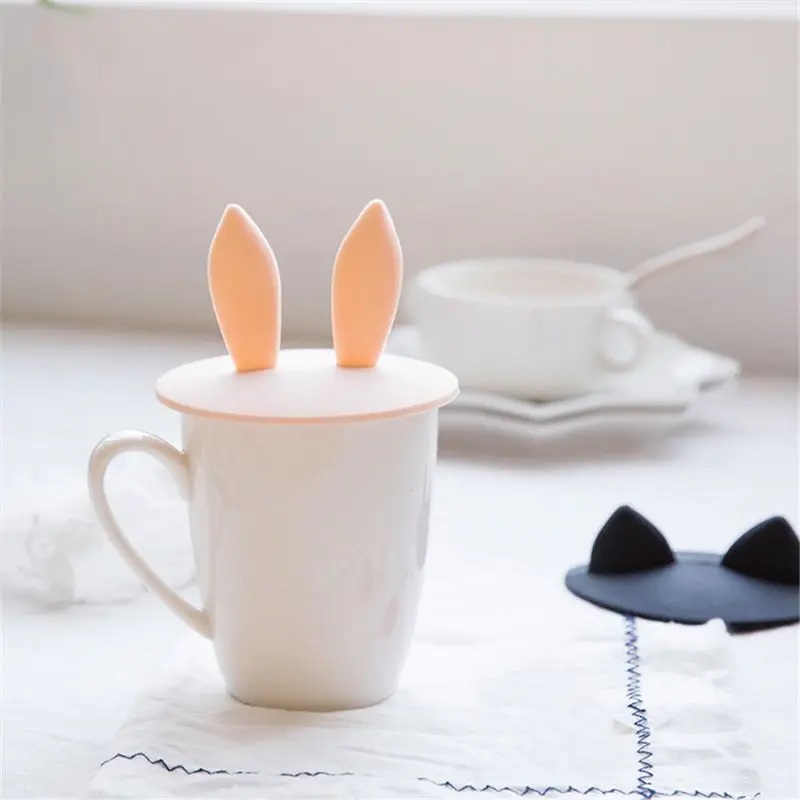 

Lovely Rabbit Ear Silicone Cup Lid Anti-dust Coffee Mug Cover Airtight Seal Drink Bowl Lid Cap Hot Cup Lid Kitchen Home Decor