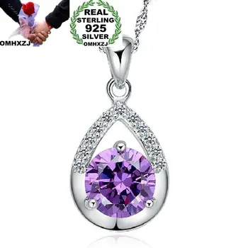

OMHXZJ Wholesale European Fashion Woman Girl Party Gift Amethyst AAA Zircon 925 Sterling Silver Necklace Pendant Charm CA61