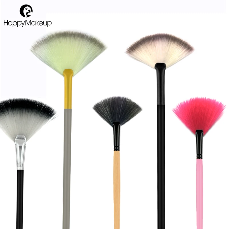 

Happy Makeup 1pcs Small Makeup Soft Fan Brush Cosmetic Highlighter Contour Blush Bronzer Powder Foundation Face Brushes 5 Color