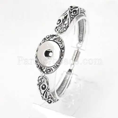 

10pcs/lot Jewelry Snap Bangls Pulsera Fit Ginger Snap Button Carve Flower Magnetic Tube Bar Clasp Antique Silver Tone KB0504*10