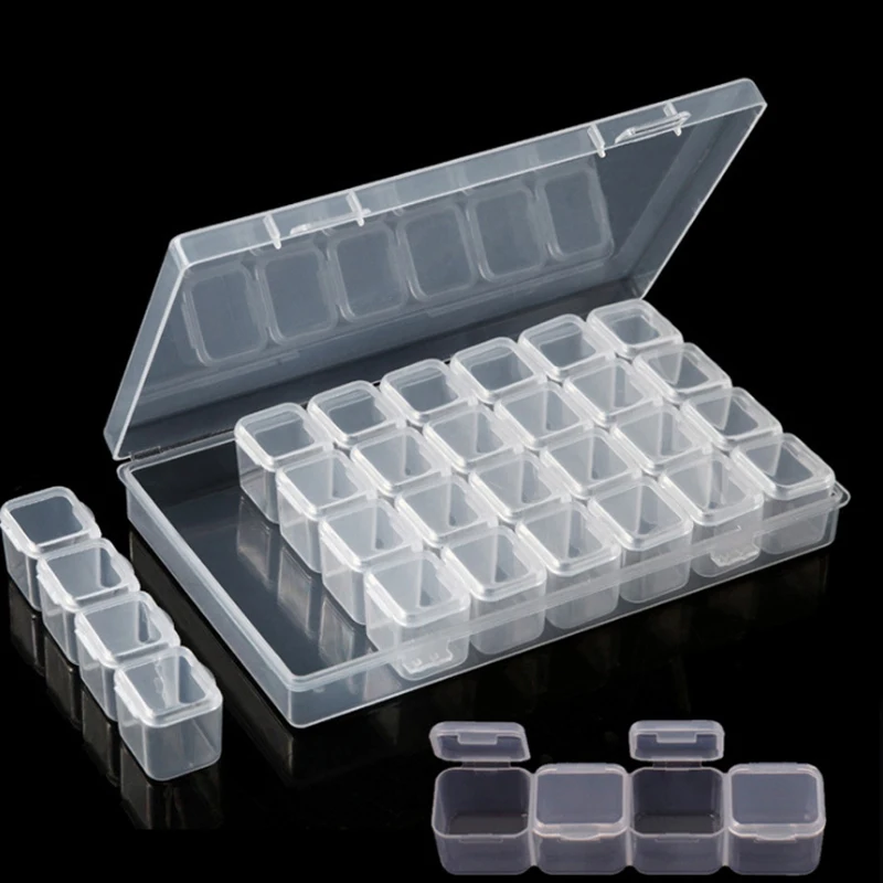 

Hotsale 28 Slots Clear Plastic Beads Holder Portable Storage Box For Gem Nail Art Manicure Tools Jewelry Display Case Organizer