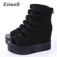 Sommer Plattform Gladiator Sandalen 2017 Mittler-kalb Frauen Stiefel Casual Creepers Schuhe Frau Ausschnitt Wohnungen Neue Frauen schuhe # HDS97