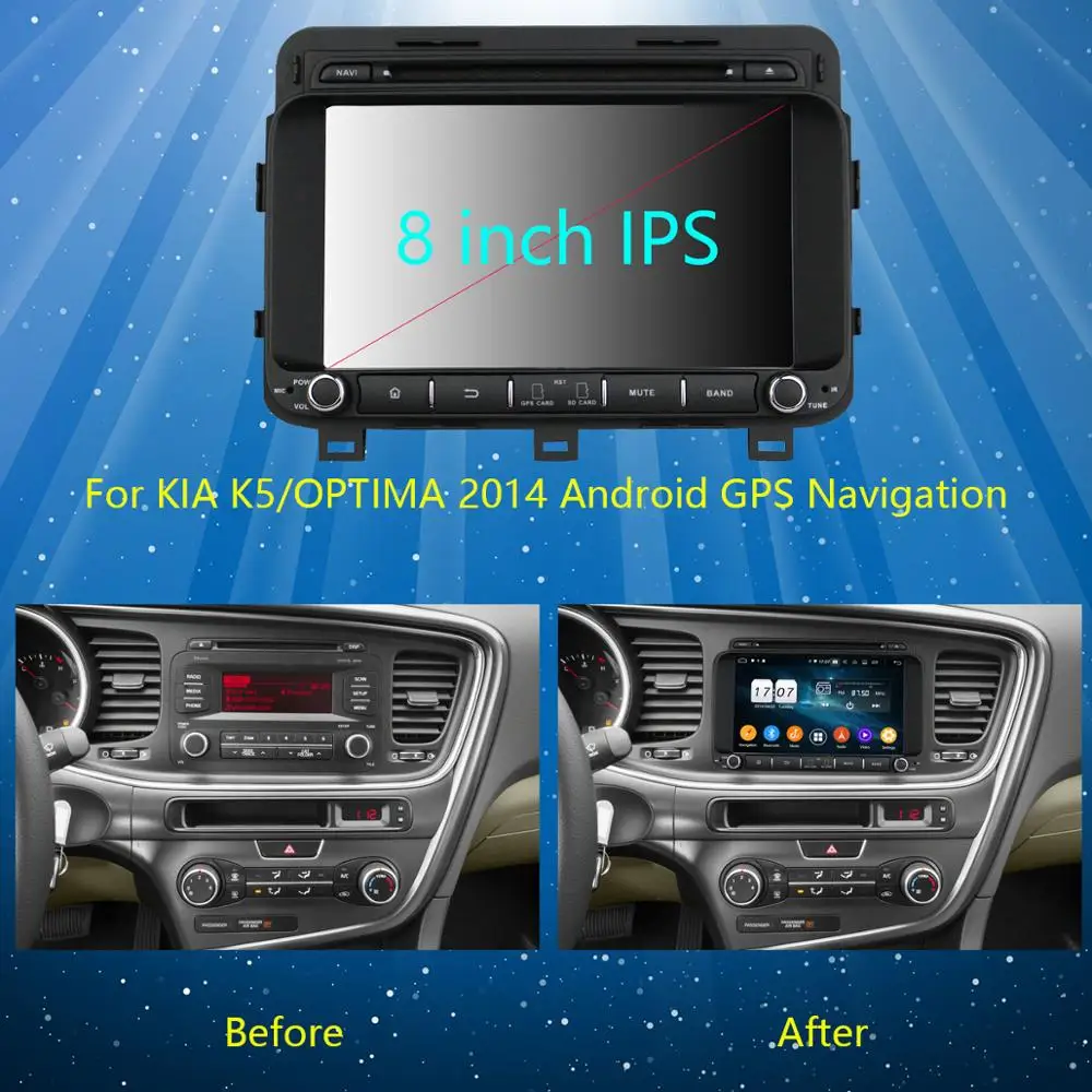 Excellent 8" IPS 8 Core 4G RAM+64G ROM Android 9.0 Car DVD Radio GPS Navi For Kia OPTIMA K5 2014 2015 DSP CarPlay Parrot BT Stereo Adas 2