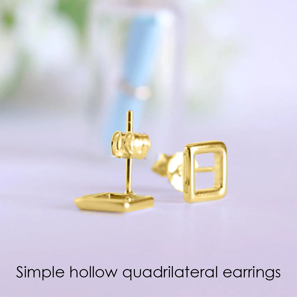 e-Manco Simple Hollow Out Quadrilateral Stud Earring 925 Sterling Silver Earring Elegant Minimalist Geometric Earrings