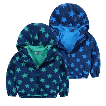 

Spring and Autumn style boys 2-8 years jacket hooded fleece lining full star print jacket outerwear thin style coat with zipper