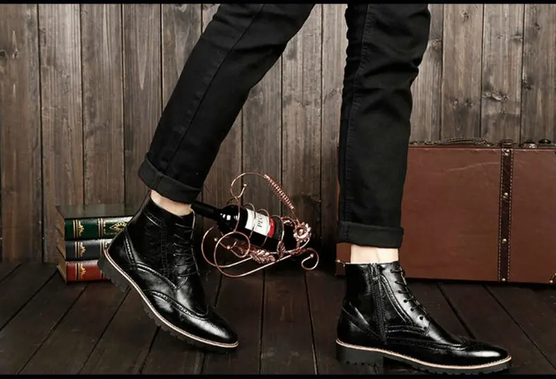 Men's Boots Lace-up Fashion Boot Black Shoes Men Boots Chelsea Genuine Leather Winter Shoes Mens Military Boots Men Combat Brand (9)