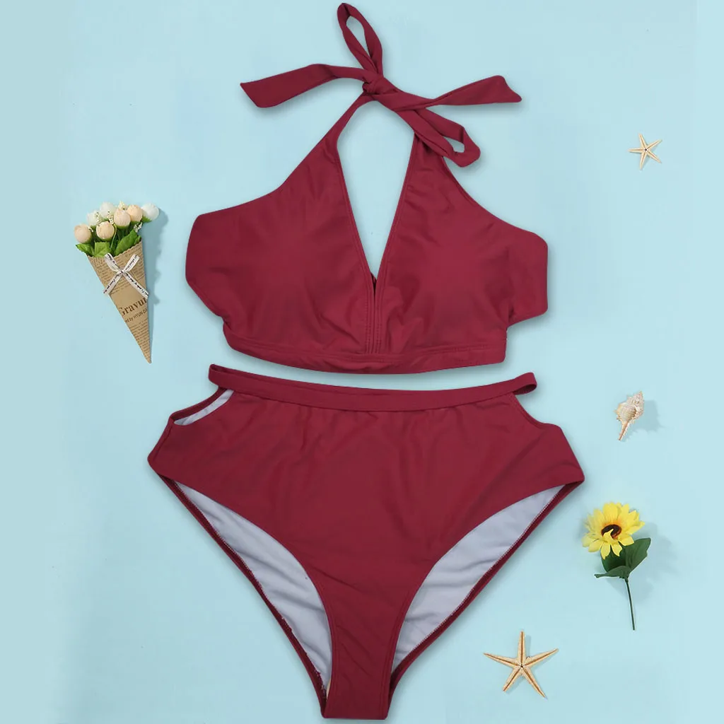 

Push Up Bikini Two Piece Swimsuit Pure Color Swimwear Set Sexy Low Waist Plus Size Women Beach Wear Bikini 2019