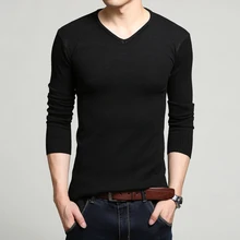 Новинка, модный брендовый мужской свитер, пуловеры, одноцветные, v-образный вырез, облегающие, вязаные Джемперы, осень, корейский стиль, повседневная мужская одежда