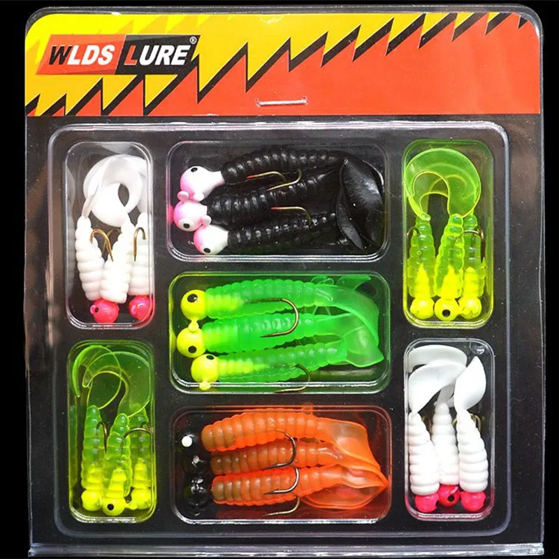 Fishing Grub Soft Bait Lure Beginner Single Curly Tail Worm Jig Head 21