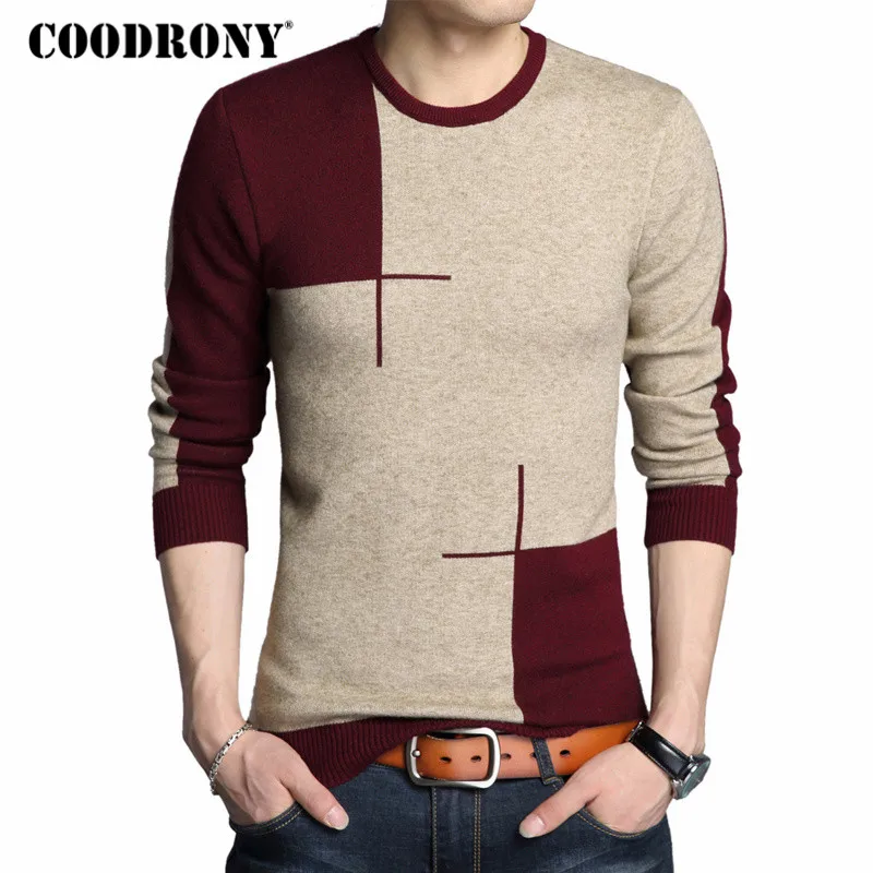COODRONY 2019 الشتاء القادمون الجدد سميكة الدافئة البلوزات س الرقبة رداء علوي من الصوف الرجال العلامة التجارية الملابس محبوك كنزة من الكشمير الرج...