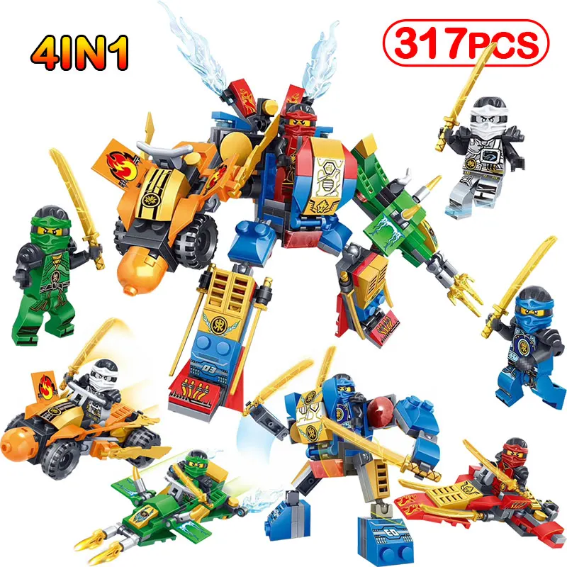 

317pcs/4IN1 DIY Compatible With Legoinglys Ninjago Dragon Mechs Figures Play Gift For Children's Toys Building Block Brick