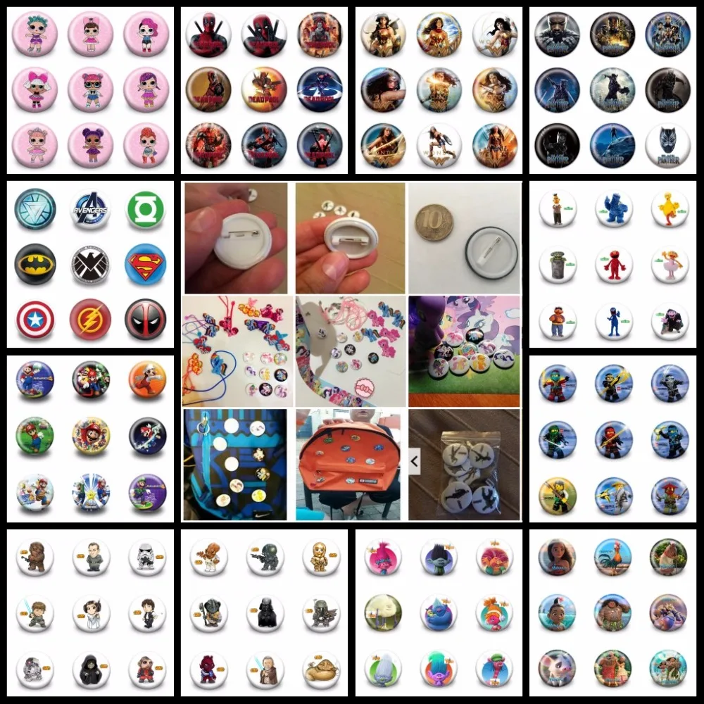 

9pcs/set Avengers Mickey Minnie Super Mario Cartoon Button Badge Plastic Round Pins Button Badge Kids Clothes Backpack Hat Decor