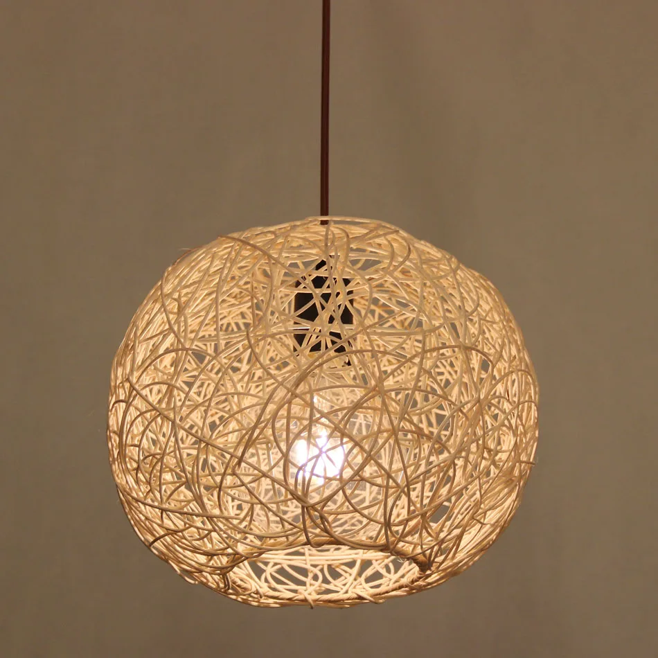Плетеная Подвесная лампа из ротанга, ручная бамбуковая купольная Подвесная лампа, японский дизайн лампы