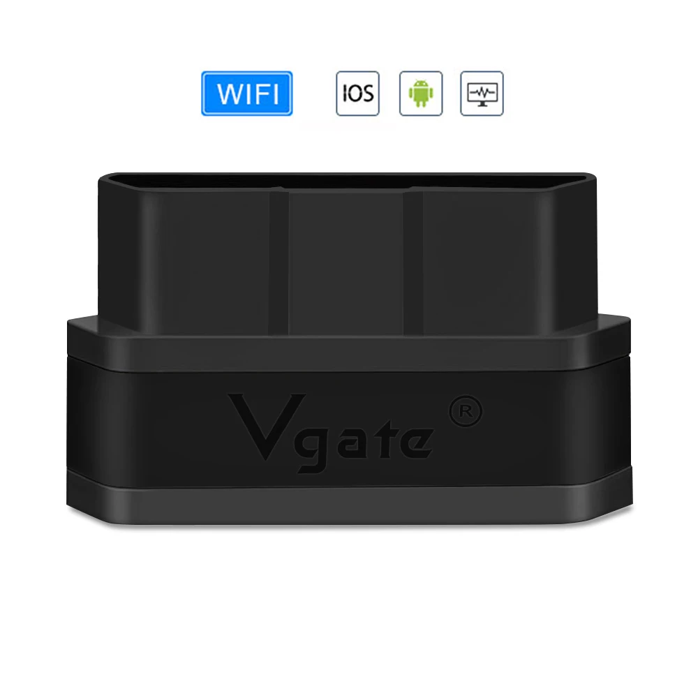 Vgate obd2 ELM327 V2.1 icar2 диагностический инструмент wifi мини сканер elm 327 wifi адаптер для IOS/android/PC/OBD 2 wifi считыватель кодов - Цвет: WIFI-Full Black
