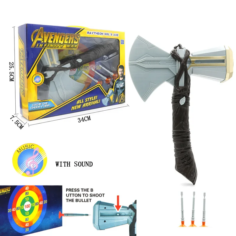 

New Arrival Marvel Avengers 4 Thor Axe Hammer Toys Mjolnir Infinity War The Dark World Sound Thor Hammer Weapons Model Props
