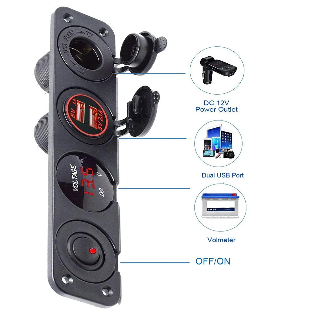 4 отверстия панель с переключателями USB порт зарядки 2.1A& 1A+ светодиодный разъем прикуривателя 12V~ 24V переключатель панель для машины, лодки, мотоцикла