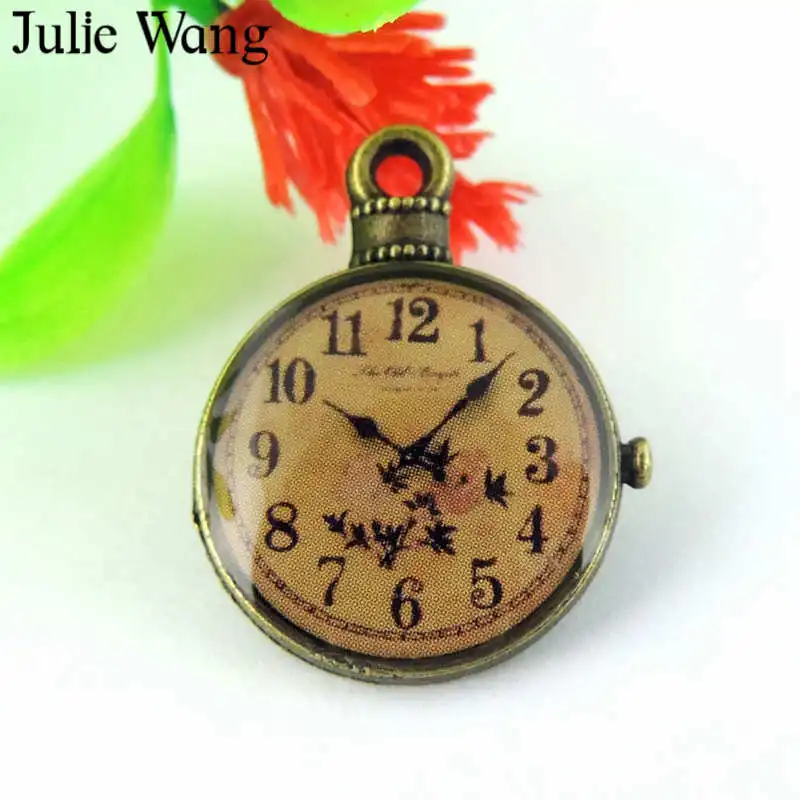 Julie Wang 5-20PCS Clocks Pocket Watch Charms Antique Bronze Vintage Alloy Bracelet Pendants Necklace Jewelry Making Accessory