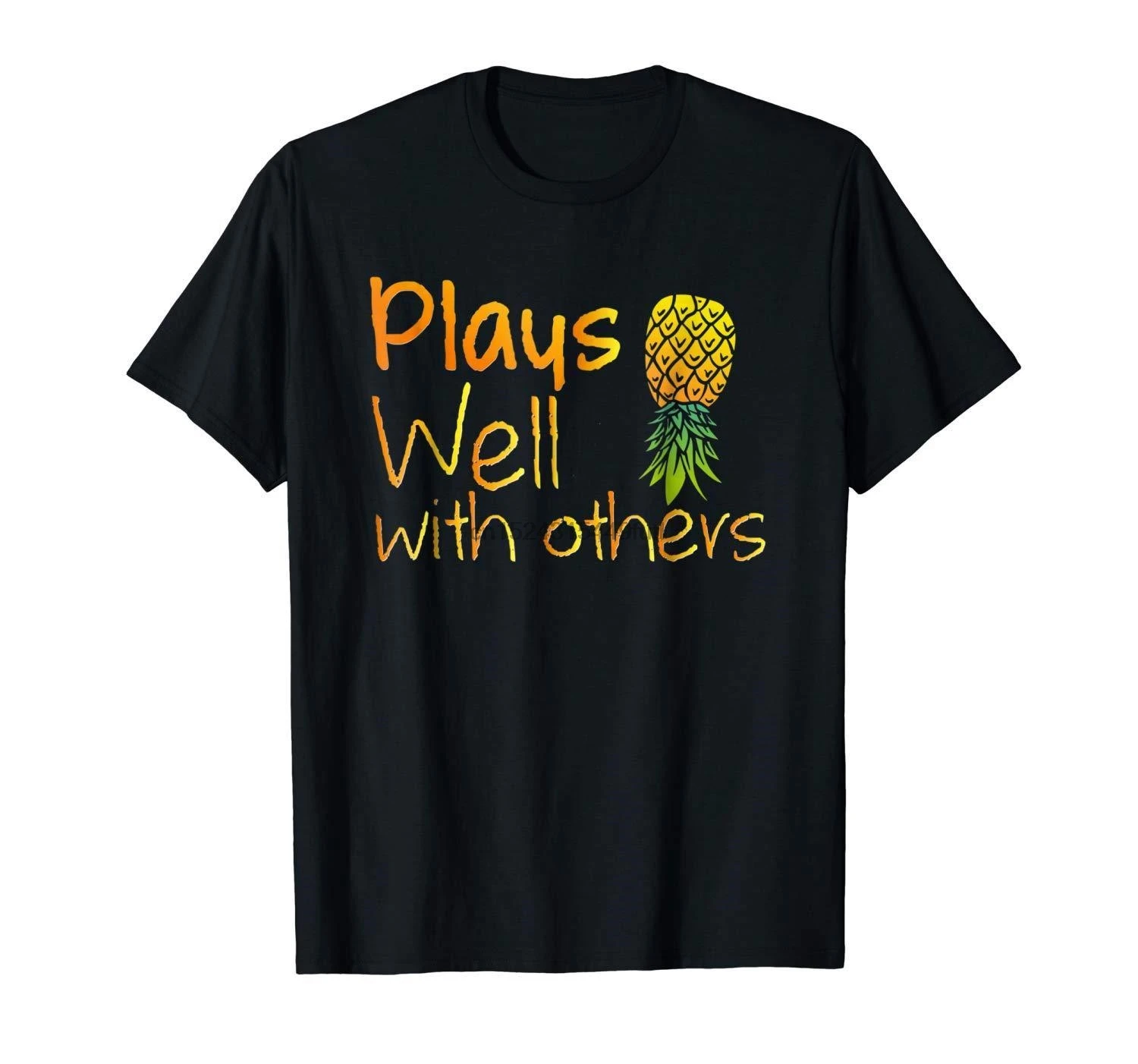 

Plays Well with Others Funny Swingers Pineapple Black T-Shirt S-3XL