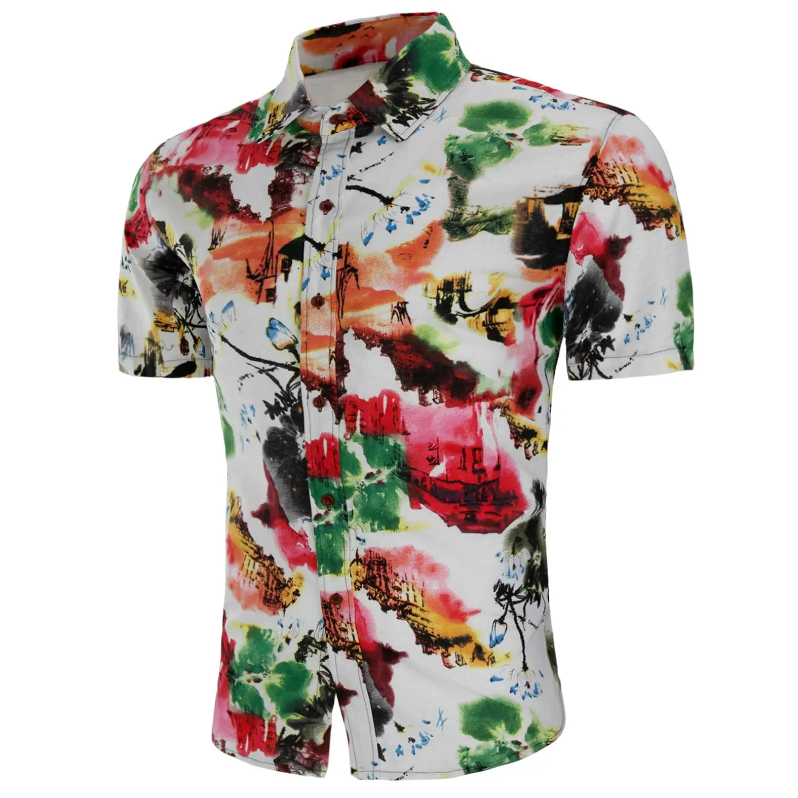 

Fashion Ink color print Dress Mens Shirts Casual Summer Hawaiian Shirt Men Short-sleeved Blouse Men