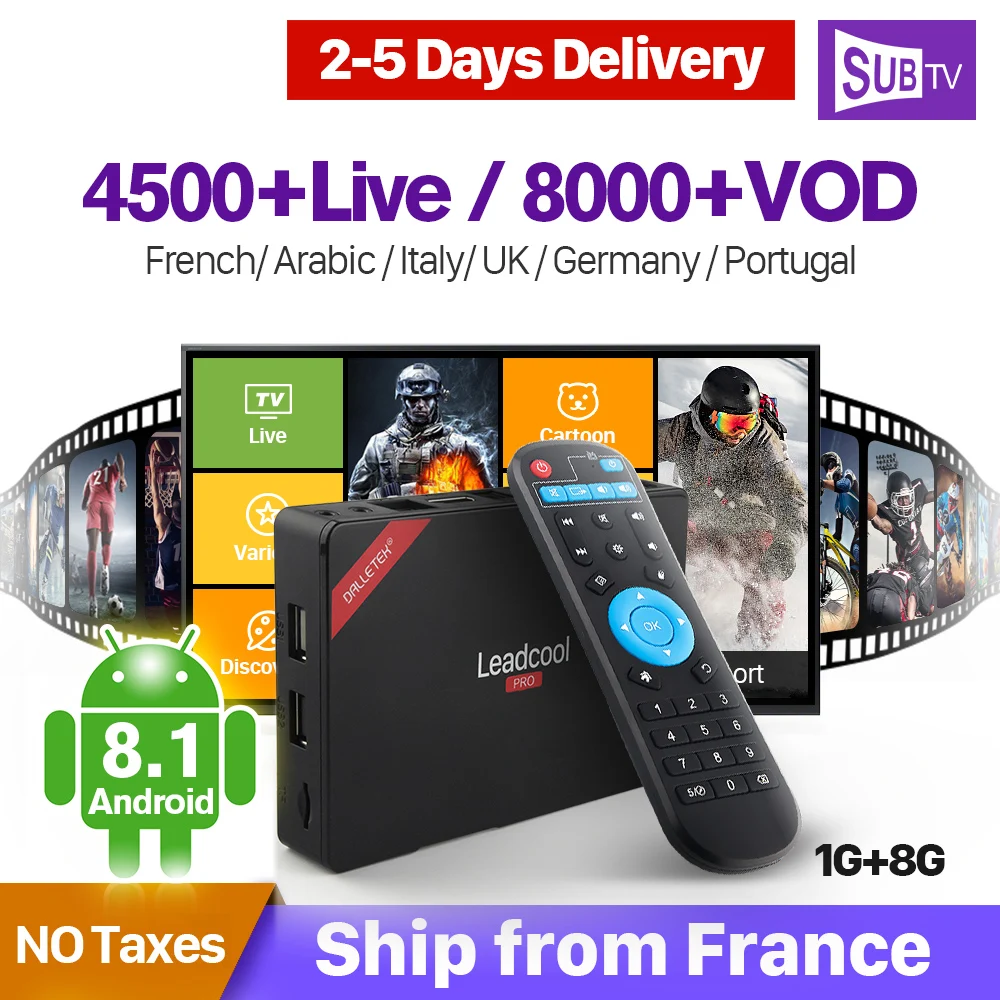 France IPTV 4K Box Leadcool Pro RK3229 Android 8.1 1G+8G Arabic Turkey Portugal Italia IP TV Box SUBTV Subscription 1 Year      