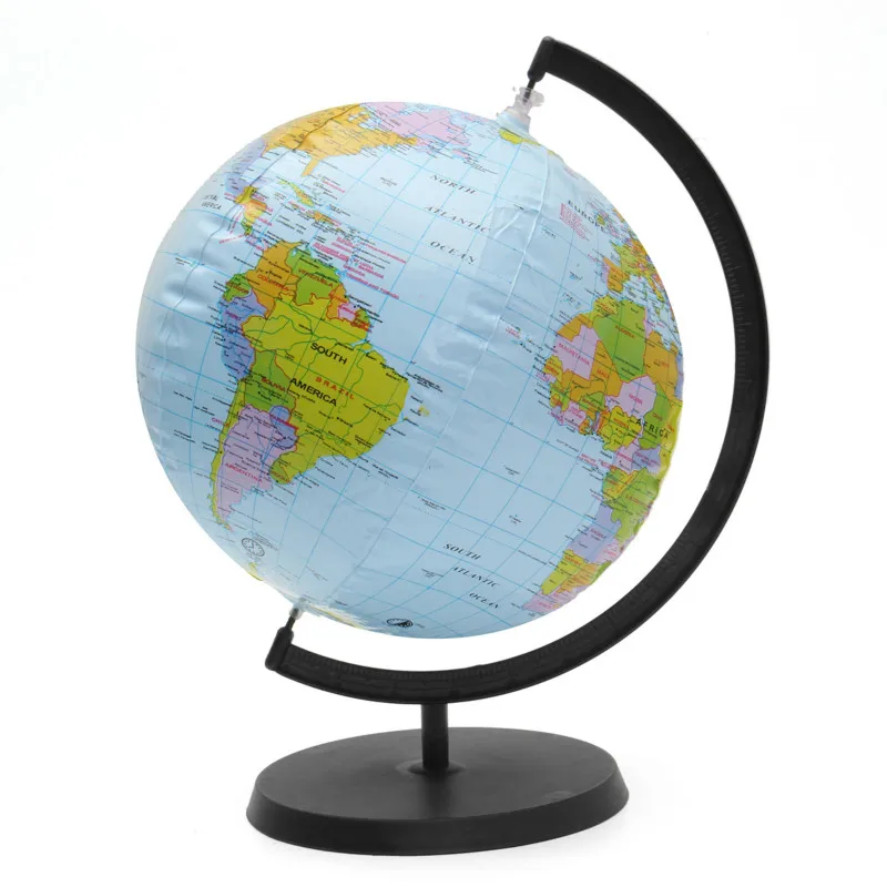 

Inflatable World Globe Earth With Holder 30cm Teaching Geography Map Beach Ball Kids Educational Toy Miniatures Office Gadgets