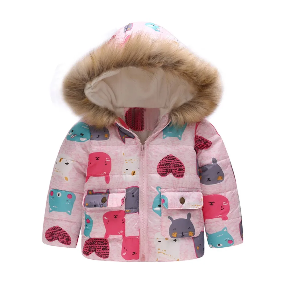 

Toddler Baby Girl Patchwork Cartoon Cat Print Winter Warm Jacket Cute Hooded Windproof Coat outwear manteau fille casaco menina