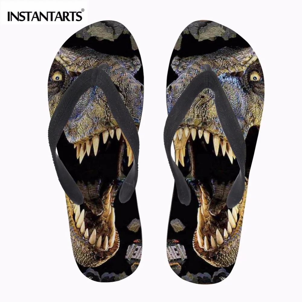 

INSTANTARTS Cool 3D Dinosaur Slippers Men's Summer Beach Soft Rubber Flip Flops Non-Slip Men Light Flip-Flop Animals Sandals
