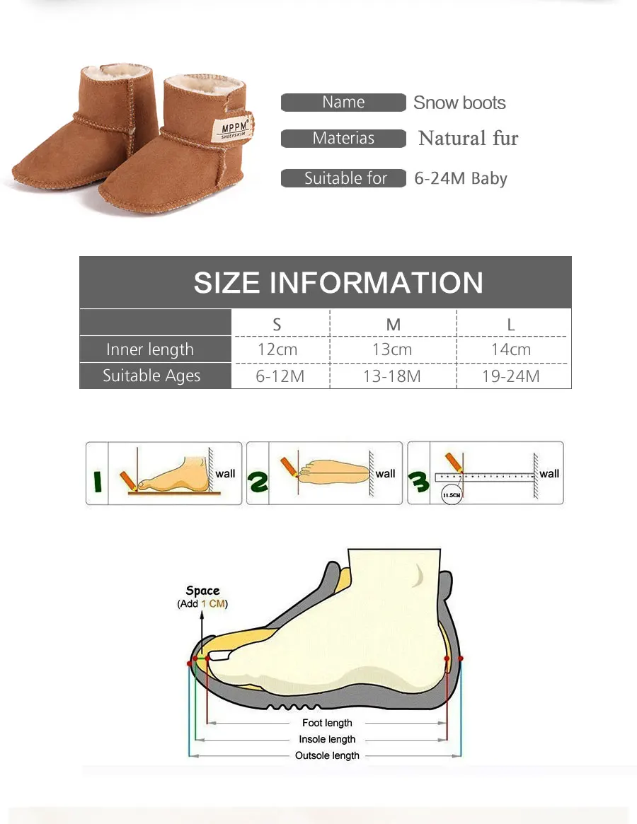 MPPM зимние детские первые ходунки зимние сапоги для младенцев теплая обувь мех шерсть овчина натуральная кожа для маленьких мальчиков и девочек