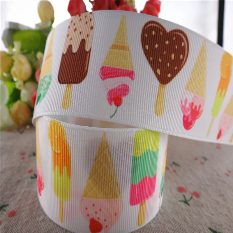 Cake Flower Printed Grosgrain Ribbon Crafts DIY Hair Bows Birthday Party Decor