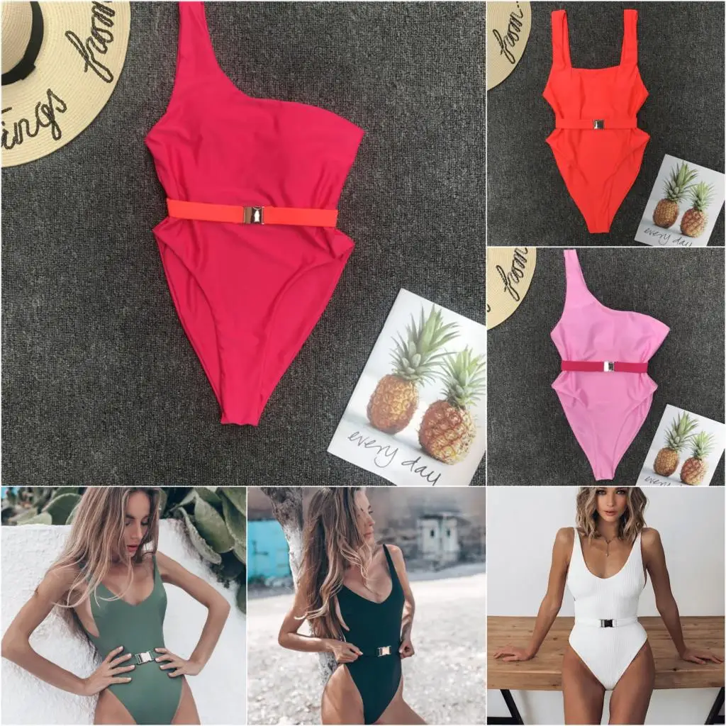 Maillot De Bain Badpak купальник женский сексуальный однотонный Цельный купальник металлический купальник с поясом Купальник для женщин